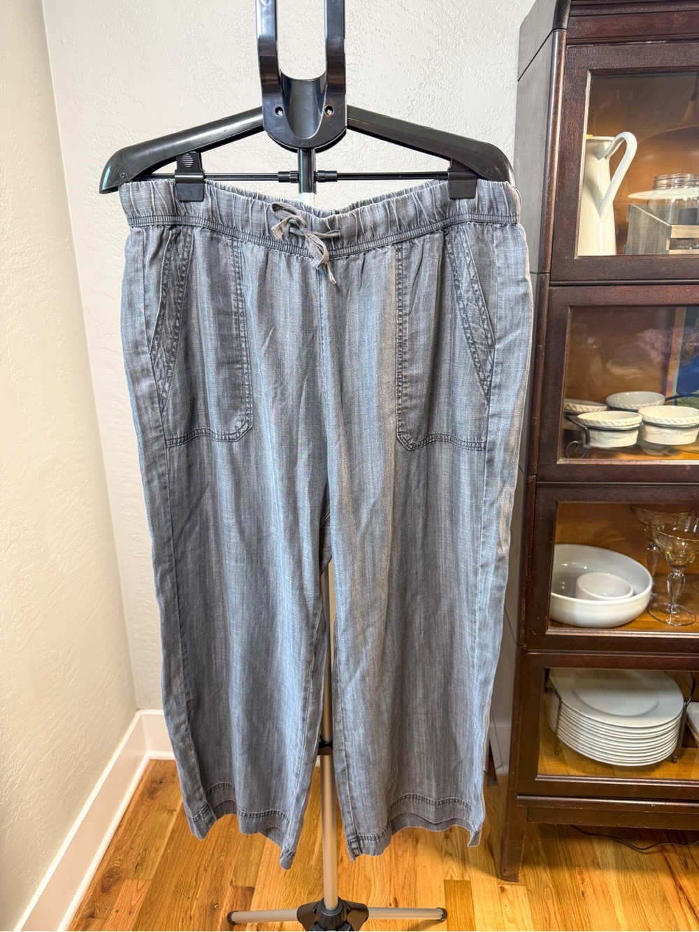 Splendid Chambray Lyocell Drawstring Crop Pants Gray Size XXL